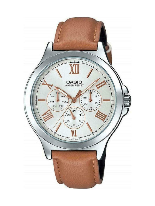 Casio Ρολόι Μπαταρίας με Καφέ Δερμάτινο Λουράκι