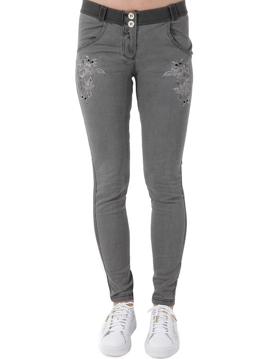 Freddy Wr.Up Skinny Γυναικείο Υφασμάτινο Παντελόνι Push-up Skinny Fit Floral Γκρι
