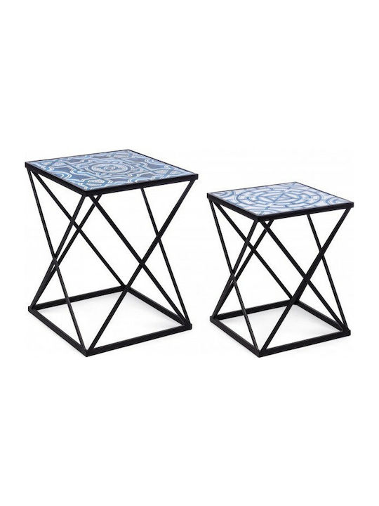 Square Side Table S/2 Zakira Wooden Black 2pcs L42xW45xH55cm