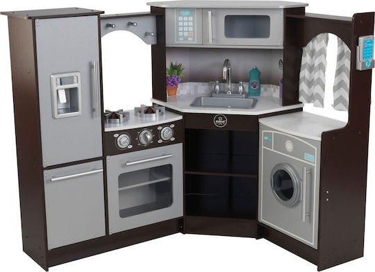 Kidkraft Ultimate Corner Play Kitchen With Lights And Sounds - Espresso Wooden For Ages 3+