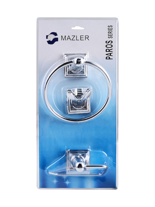 Mazler MHL4-93-10B Wall Mounted Metal Bathroom Accessory Set Silver 3pcs