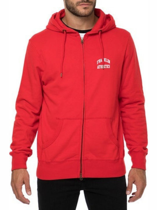 Franklin & Marshall Men's Sweatshirt Jacket with Hood and Pockets Red