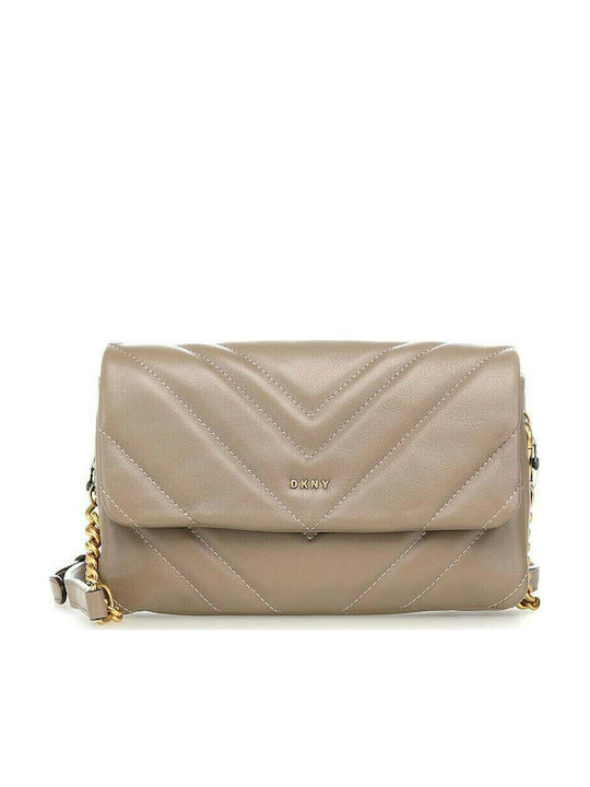 DKNY Vivian R94EBF97 Δερμάτινη Γυναικεία Flap Bag 'Ωμου σε Καφέ χρώμα
