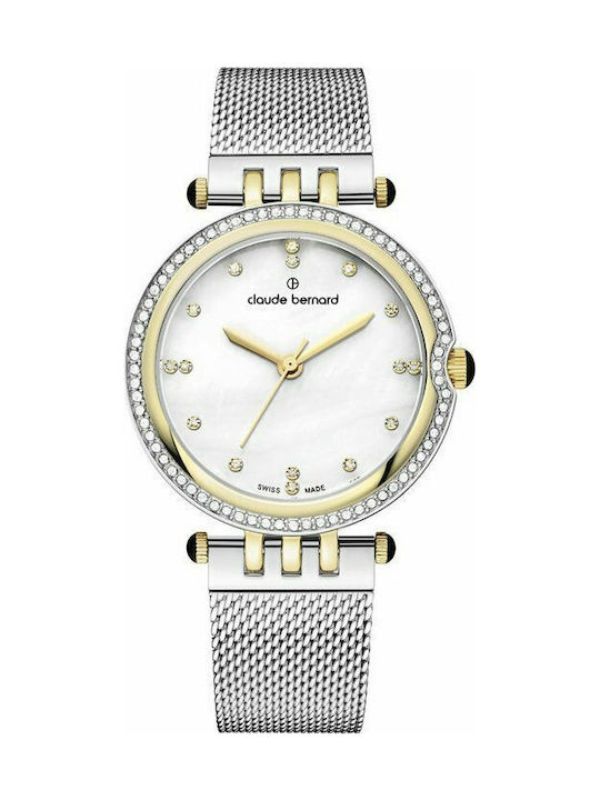 Claude Bernard Dress Code Crystals Watch with Silver Metal Bracelet