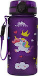 AlpinPro Kids Water Bottle Unicorn Plastic Purple 350ml