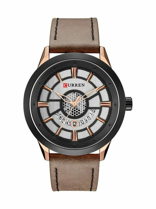 Curren Ανδρικό Ρολόι 48mm Μπαταρίας με Δερμάτινο Λουράκι Gray
