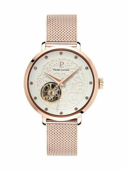 Pierre Lannier Crystals Women's Watch Automatic with Pink Gold Metal Bracelet