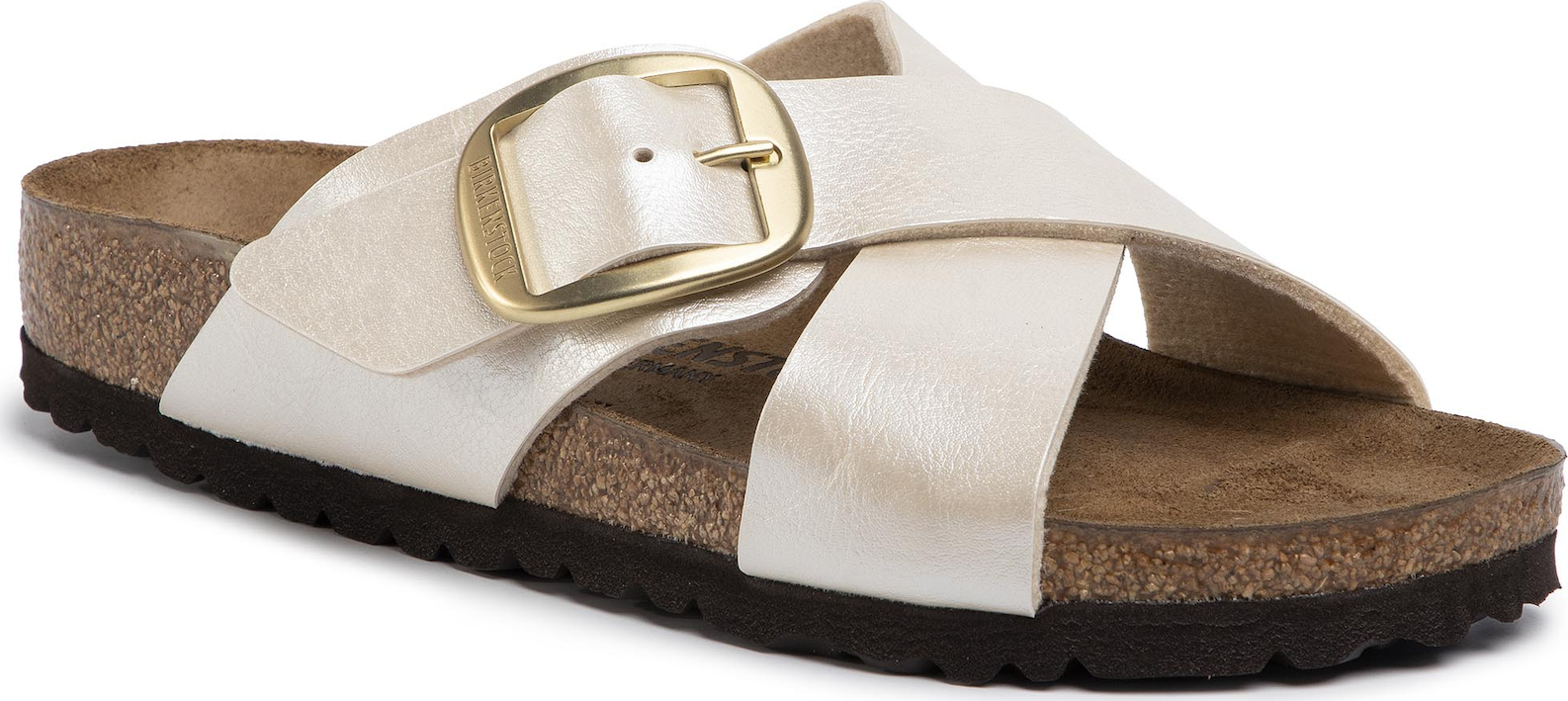 birkenstock siena big buckle in pearl white