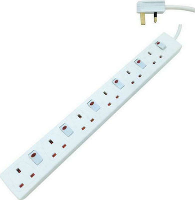 Eurolamp Πολύπριζο Ασφαλείας 6 Θέσεων με Διακόπτη και Καλώδιο 3m Λευκό UK Plug