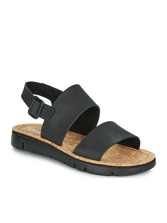Oruga Leather Women's Flat Sandals in Black Color