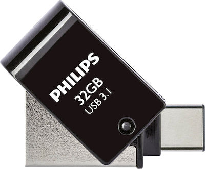 Philips 2-in-1 32GB USB 3.1 Stick με σύνδεση USB-C Μαύρο