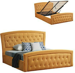 Odelia Κρεβάτι Υπέρδιπλο Επενδυμένο με Ύφασμα Χρυσό με Αποθηκευτικό Χώρο & Τάβλες 160x200cm
