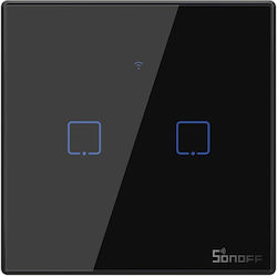 Sonoff TX-T3EU2C Χωνευτός Διακόπτης Τοίχου Wi-Fi για Έλεγχο Φωτισμού με Πλαίσιο και Δύο Πλήκτρα Αφής Φωτιζόμενος Μαύρος