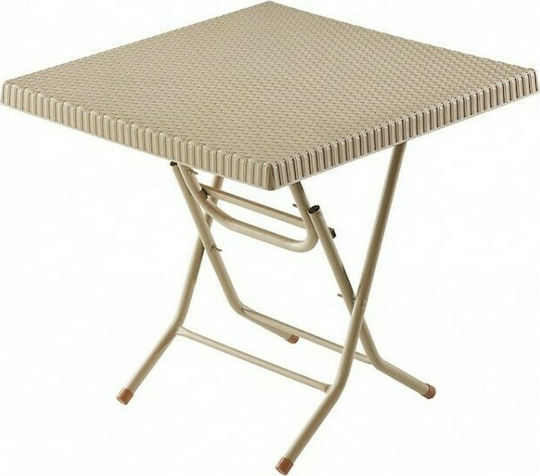 Masa pentru spații exterioare mici Pliabil Rattan cu schelet metalic Bej 80x80x73buc