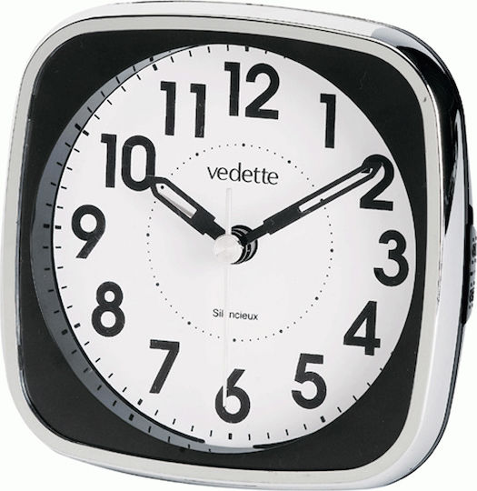 Vedette Geräuschloses Tischuhr LED Kunststoff mit Wecker Silber VR10070