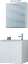 Drop Verona 55 Bench with Washbasin & Mirror with Light Glossy Lacquer L55xW33.5xH50cm White