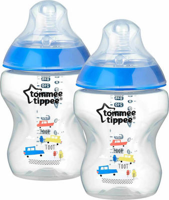 Tommee Tippee Set Sticle de Plastic pentru Bebeluși Closer to Nature Anti-Colici cu Tetină de Silicon pentru 0+, 0+ m, luni Blue Mașini 260ml 2buc 42252185