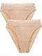 Minerva Baumwolle Hohe Taille Damen Brasilien 2Pack mit Spitze Beige