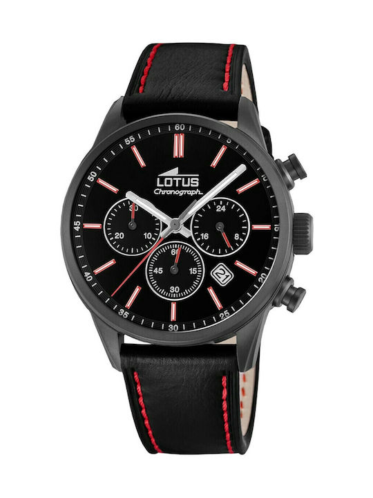 Lotus Watches Ceas Barbătesc 41mm Cronograf Baterie cu Curea din Piele Neagră