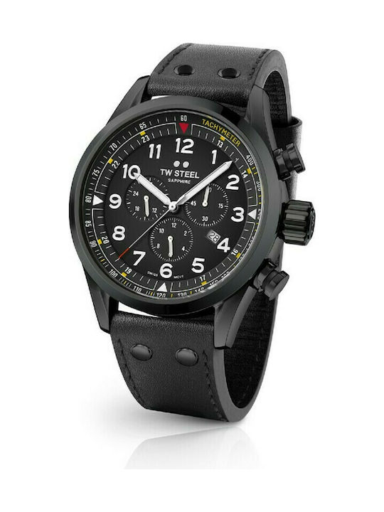 TW Steel Volante Watch Chronograph Battery with Black Leather Strap