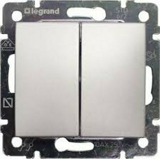 Legrand Valena Χωνευτός Διακόπτης Τοίχου Διπλός χωρίς Πλαίσιο Brilliant Aluminium