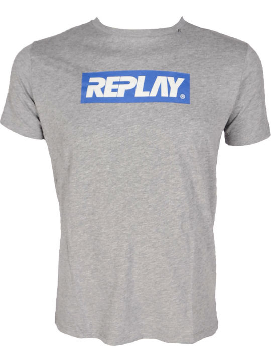 Replay Ανδρικό T-shirt Γκρι Με Λογότυπο