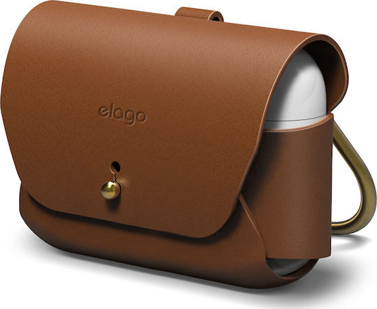 Elago Airpods Pro Leather Case Leather with Hook in Brown color for Apple AirPods Pro