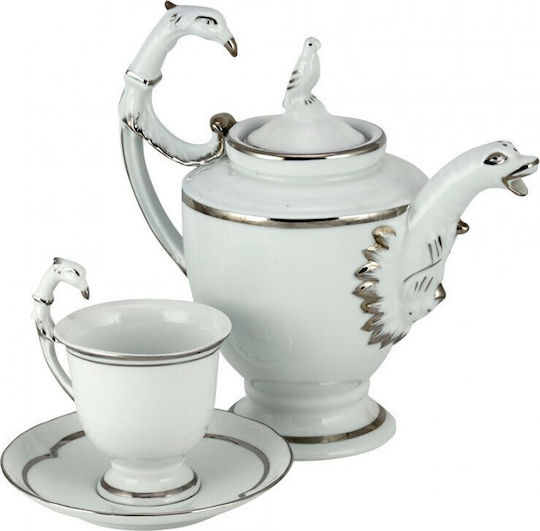 WM Collection Set de Ceai cu Cană din Porțelan Argintiu 1350ml 9buc