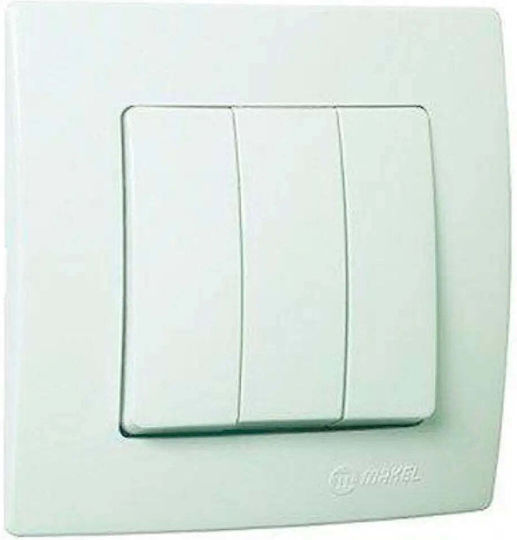 Makel Lillium Recessed Wall Switch Lighting Triple with Frame White