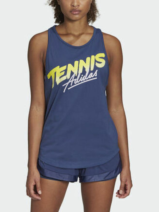 Adidas Tennis Script Women's Athletic Blouse Sleeveless Navy Blue