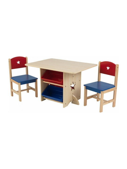 Star Kids Table and Chairs Set made of Wood Multicolour