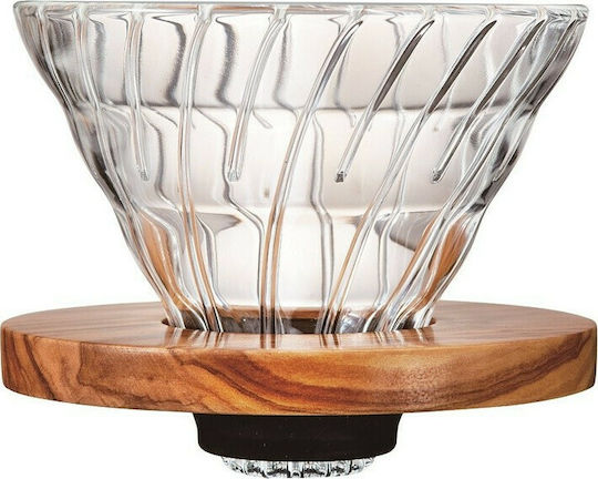 Hario V60 Капкомер За Кафе От Маслиново Дърво 02 Стъклен Прозрачен 120x120x95мм За 4 Чаши