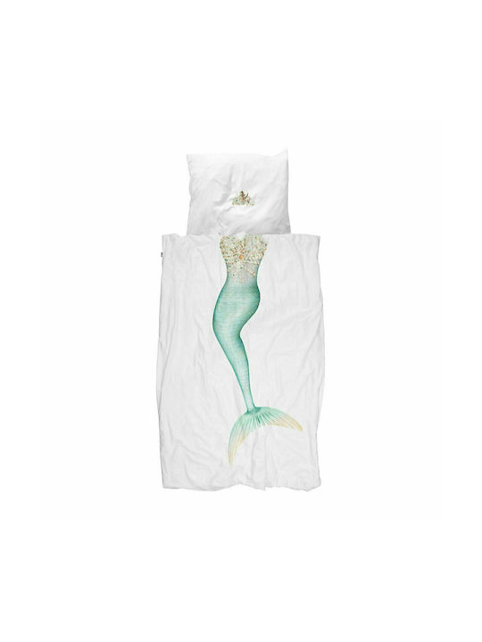 Snurk Mermaid Комплект Детски Плик за Завивка Единичен с Калъфка Бял 160x220бр