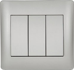 Elmark Rhyme Recessed Wall Switch Lighting Triple with Frame Silver