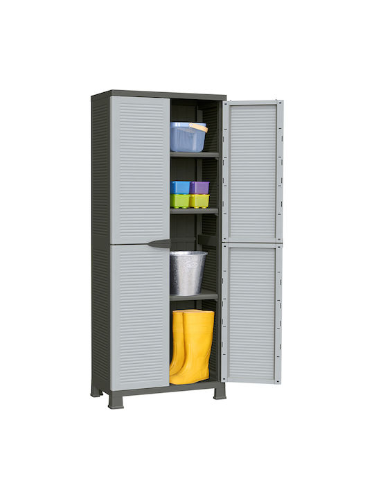 Double Door Wardrobe BPC6000 Plastic with 3 Shelves Grey 68x38x171cm