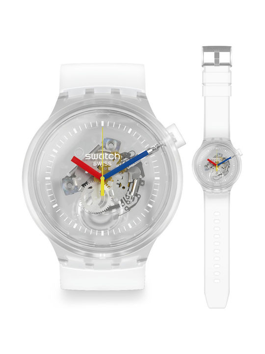 Swatch Big Bold Ceas Barbati 47mm cu Cauciuc Albă ιbrat