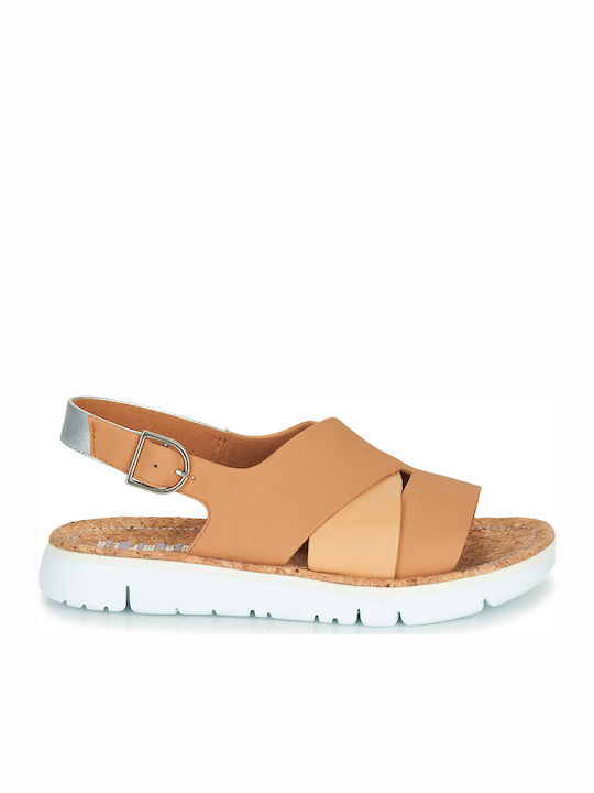 Twins Leder Flache Sandalen für Damen Anatomisch in Tabac Braun Farbe