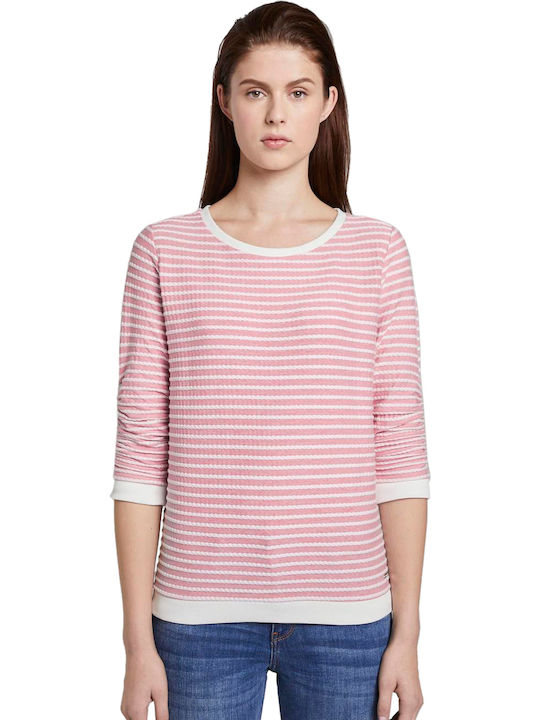 Tom Tailor Women's Blouse Long Sleeve Striped Pink