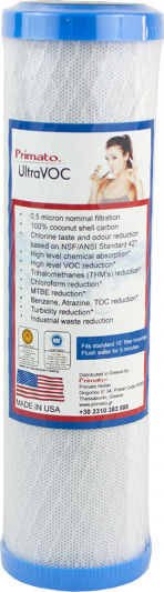 Primato Countertop and Under Sink Water Filter Replacement made of Activated Carbon 10" UltraVOC 0.5 μm