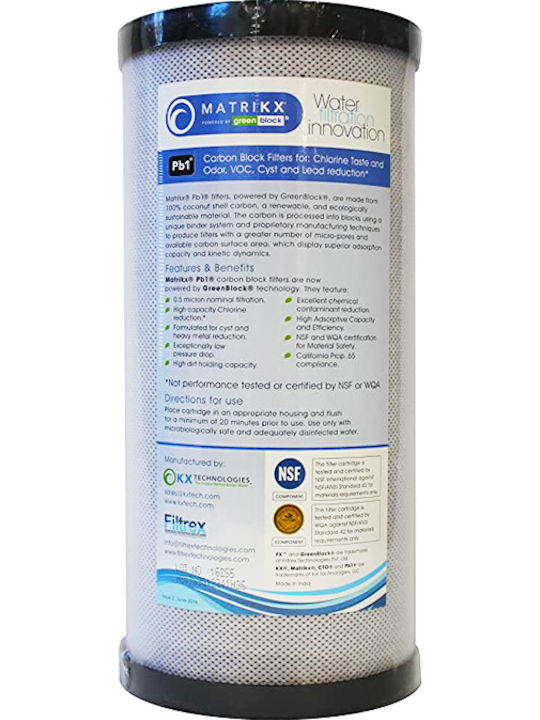 Matrikx Countertop and Under Sink Water Filter Replacement made of Activated Carbon 10" Big-Blue PB1 0.5 μm