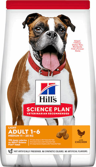 Hill's Science Plan Adult Medium Light 14kg Dry Food Diet for Adult Medium Breed Dogs with Chicken