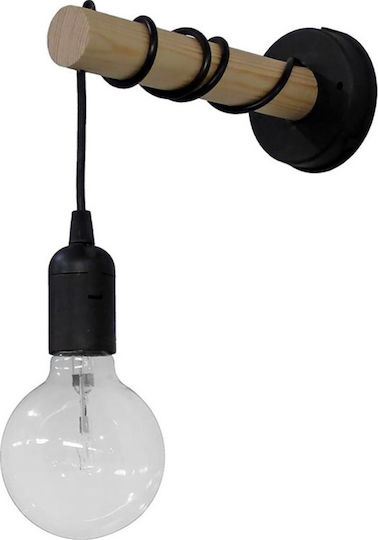 Heronia Stick Black Vintage Lamp Wall with Socket E27 Black 9.5x22cm