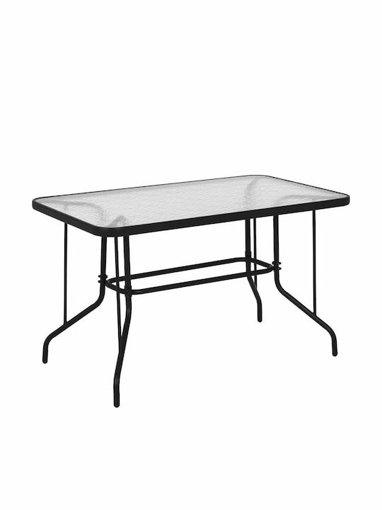 Outdoor Dinner Table with Glass Surface and Metal Frame Grey 120x70x71cm