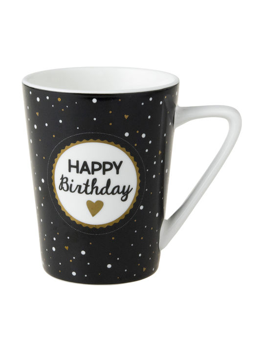 Dutch Rose Happy Birthday Black Ceramic Cup