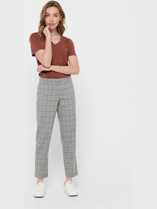 Only Women's Fabric Trousers Checked Light Grey Melange