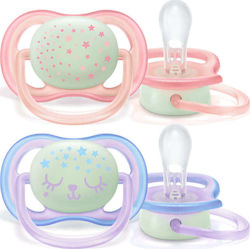 Philips Orthodontic Silicone Pacifiers for 0-6 months with Case Night Ροζ-Μωβ 2pcs