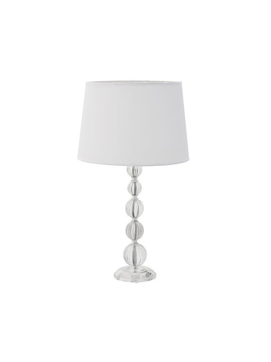 Inart Crystal Table Lamp for Socket E27 with White Shade and Transparent Base