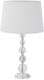 Inart Crystal Table Lamp for Socket E27 with White Shade and Transparent Base