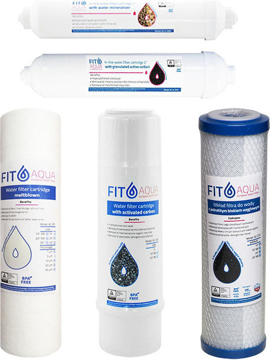 Fit Aqua Ersatz-Wasserfilter Umkehrosmose (RO) aus Aktivkohle 10" RO-6 EU 5Stück