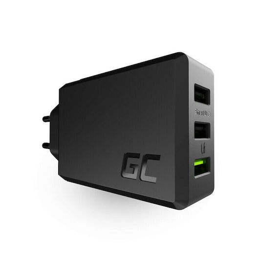 Green Cell Charger Without Cable with 3 USB-A Ports 30W Quick Charge 3.0 Blacks (CHARGC03)